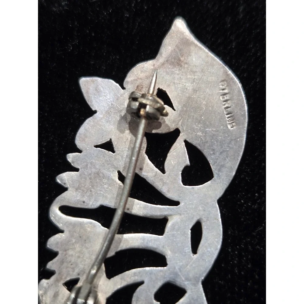 Vintage Sterling Silver Floral Brooch Pin Openwork Flower Leaf Design 925